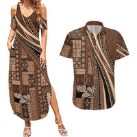 Pasifika Women's Day - Samoa Siapo Malu Tattoo Inspired Couples Matching Summer Maxi Dress and Hawaiian Shirt Brown LT7 Brown - Polynesian Pride
