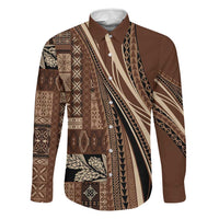 Pasifika Women's Day - Samoa Siapo Malu Tattoo Inspired Family Matching Off Shoulder Short Dress and Hawaiian Shirt Brown