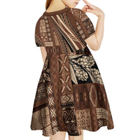 Pasifika Women's Day - Samoa Siapo Malu Tattoo Inspired Kid Short Sleeve Dress Brown