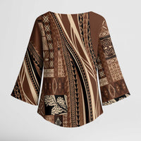 Pasifika Women's Day - Samoa Siapo Malu Tattoo Inspired Kimono Sleeve Blouse Brown