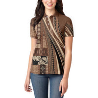 Pasifika Women's Day - Samoa Siapo Malu Tattoo Inspired Women Polo Shirt Brown