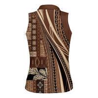 Pasifika Women's Day - Samoa Siapo Malu Tattoo Inspired Women Sleeveless Polo Shirt Brown LT7 - Polynesian Pride