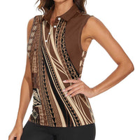 Pasifika Women's Day - Samoa Siapo Malu Tattoo Inspired Women Sleeveless Polo Shirt Brown LT7 - Polynesian Pride