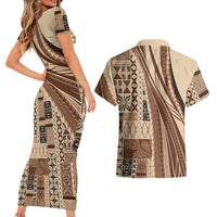 Pasifika Women's Day - Samoa Siapo Malu Tattoo Inspired Couples Matching Short Sleeve Bodycon Dress and Hawaiian Shirt Beige LT7 - Polynesian Pride