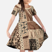 Pasifika Women's Day - Samoa Siapo Malu Tattoo Inspired Family Matching Puletasi and Hawaiian Shirt Beige LT7 Daughter's Dress Beige - Polynesian Pride