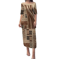 Pasifika Women's Day - Samoa Siapo Malu Tattoo Inspired Family Matching Puletasi and Hawaiian Shirt Beige LT7 Mom's Dress Beige - Polynesian Pride