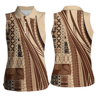 Pasifika Women's Day - Samoa Siapo Malu Tattoo Inspired Women Sleeveless Polo Shirt Beige LT7 - Polynesian Pride
