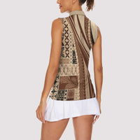 Pasifika Women's Day - Samoa Siapo Malu Tattoo Inspired Women Sleeveless Polo Shirt Beige LT7 - Polynesian Pride