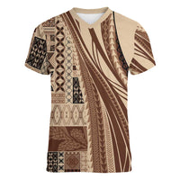Pasifika Women's Day - Samoa Siapo Malu Tattoo Inspired Women V-Neck T-Shirt Beige