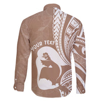 Mother's Day Family Matching Off Shoulder Short Dress and Hawaiian Shirt Polynesia Vintage Hibiscus - Brown