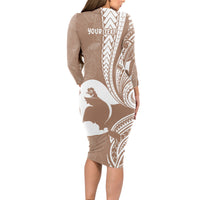 Mother's Day Long Sleeve Bodycon Dress Polynesia Vintage Hibiscus - Brown