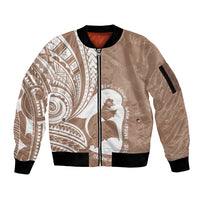 Mother's Day Sleeve Zip Bomber Jacket Polynesia Vintage Hibiscus - Brown