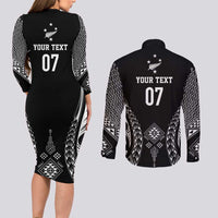 2025 Rugby Championship New Zealand Custom Couples Matching Long Sleeve Bodycon Dress and Long Sleeve Button Shirt Poutama Motifs LT7 - Polynesian Pride