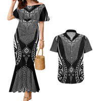 2025 Rugby Championship New Zealand Custom Couples Matching Mermaid Dress and Hawaiian Shirt Poutama Motifs LT7 Black - Polynesian Pride