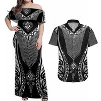 2025 Rugby Championship New Zealand Custom Couples Matching Off Shoulder Maxi Dress and Hawaiian Shirt Poutama Motifs LT7 Black - Polynesian Pride