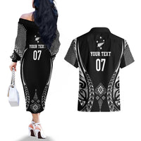 2025 Rugby Championship New Zealand Custom Couples Matching Off The Shoulder Long Sleeve Dress and Hawaiian Shirt Poutama Motifs LT7 - Polynesian Pride