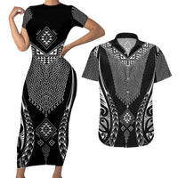 2025 Rugby Championship New Zealand Custom Couples Matching Short Sleeve Bodycon Dress and Hawaiian Shirt Poutama Motifs LT7 Black - Polynesian Pride