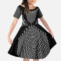 2025 Rugby Championship New Zealand Custom Family Matching Puletasi and Hawaiian Shirt Poutama Motifs LT7 Daughter's Dress Black - Polynesian Pride