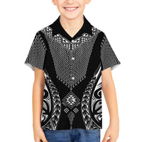 2025 Rugby Championship New Zealand Custom Family Matching Puletasi and Hawaiian Shirt Poutama Motifs LT7 Son's Shirt Black - Polynesian Pride