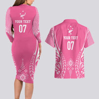 2025 Rugby Championship New Zealand Custom Couples Matching Long Sleeve Bodycon Dress and Hawaiian Shirt Poutama Motifs - Pink Out LT7 - Polynesian Pride