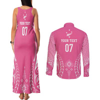 2025 Rugby Championship New Zealand Custom Couples Matching Tank Maxi Dress and Long Sleeve Button Shirt Poutama Motifs - Pink Out LT7 - Polynesian Pride