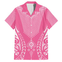 2025 Rugby Championship New Zealand Custom Family Matching Off The Shoulder Long Sleeve Dress and Hawaiian Shirt Poutama Motifs - Pink Out - Polynesian Pride