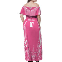2025 Rugby Championship New Zealand Custom Family Matching Off Shoulder Maxi Dress and Hawaiian Shirt Poutama Motifs - Pink Out - Polynesian Pride