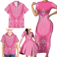 2025 Rugby Championship New Zealand Custom Family Matching Short Sleeve Bodycon Dress and Hawaiian Shirt Poutama Motifs - Pink Out LT7 - Polynesian Pride