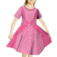 2025 Rugby Championship New Zealand Custom Kid Short Sleeve Dress Poutama Motifs - Pink Out - Polynesian Pride