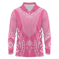 2025 Rugby Championship New Zealand Custom Long Sleeve Polo Shirt Poutama Motifs - Pink Out - Polynesian Pride