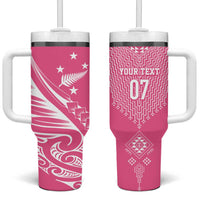 2025 Rugby Championship New Zealand Custom Tumbler With Handle Poutama Motifs - Pink Out - Polynesian Pride