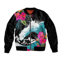 Hawaii Surfing Bomber Jacket Triple Crown Rides The Waves LT7 Unisex Black - Polynesian Pride