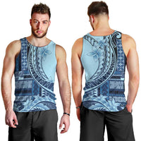 Samoa Siapo Mamanu Men Tank Top Plumeria Navy Blue Motifs