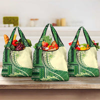 Samoa Siapo Mamanu Grocery Bag Plumeria Emerald Motifs