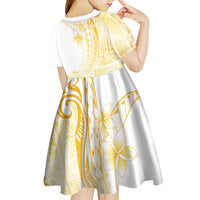 Samoa Siapo Mamanu Kid Short Sleeve Dress Plumeria Fancy Gold Motifs