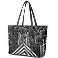 Aotearoa Taniko Pattern Leather Tote Bag Poutama Mix Kowhai Flowers LT7 - Polynesian Pride