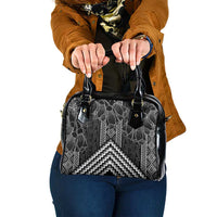 Aotearoa Taniko Pattern Shoulder Handbag Poutama Mix Kowhai Flowers LT7 One Size Grey - Polynesian Pride