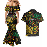 Vanuatu Personalized Aboriginal Arts Couples Matching Mermaid Dress and Hawaiian Shirt Turtle and Iguana Special - Polynesian Pride