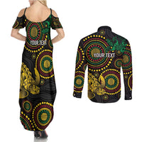 Vanuatu Personalized Aboriginal Arts Couples Matching Summer Maxi Dress and Long Sleeve Button Shirt Turtle and Iguana Special - Polynesian Pride