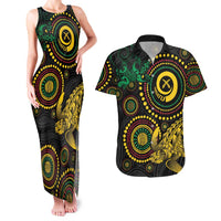 Vanuatu Personalized Aboriginal Arts Couples Matching Tank Maxi Dress and Hawaiian Shirt Turtle and Iguana Special - Polynesian Pride