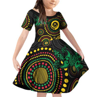 Vanuatu Personalized Aboriginal Arts Family Matching Off Shoulder Short Dress and Hawaiian Shirt Turtle and Iguana Special - Polynesian Pride