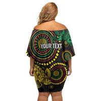 Vanuatu Personalized Aboriginal Arts Family Matching Off Shoulder Short Dress and Hawaiian Shirt Turtle and Iguana Special - Polynesian Pride