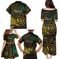 Vanuatu Personalized Aboriginal Arts Family Matching Puletasi and Hawaiian Shirt Turtle and Iguana Special - Polynesian Pride