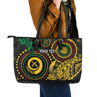 Vanuatu Personalized Aboriginal Arts Leather Tote Bag Turtle and Iguana Special - Polynesian Pride