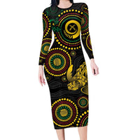 Vanuatu Personalized Aboriginal Arts Long Sleeve Bodycon Dress Turtle and Iguana Special - Polynesian Pride