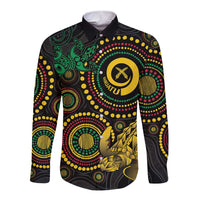 Vanuatu Personalized Aboriginal Arts Long Sleeve Button Shirt Turtle and Iguana Special - Polynesian Pride