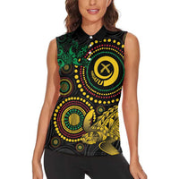 Vanuatu Personalized Aboriginal Arts Women Sleeveless Polo Shirt Turtle and Iguana Special - Polynesian Pride