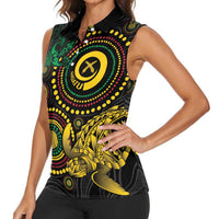 Vanuatu Personalized Aboriginal Arts Women Sleeveless Polo Shirt Turtle and Iguana Special - Polynesian Pride
