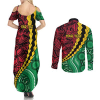 Vanuatu Personalized Tribal Couples Matching Summer Maxi Dress and Long Sleeve Button Shirt Aboriginal Inspired Mix Style - Polynesian Pride