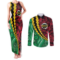 Vanuatu Personalized Tribal Couples Matching Tank Maxi Dress and Long Sleeve Button Shirt Aboriginal Inspired Mix Style - Polynesian Pride